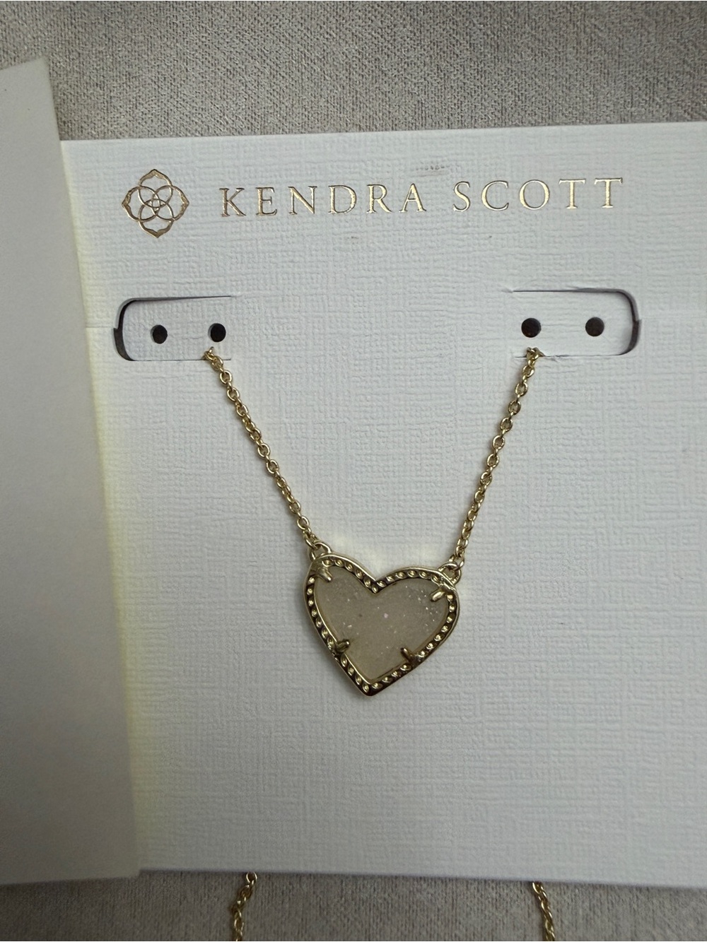 Kendra Scott Gold Heart Druzy Necklace in White-Cream